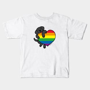 Black Labrador Holding Rainbow Heart Kids T-Shirt